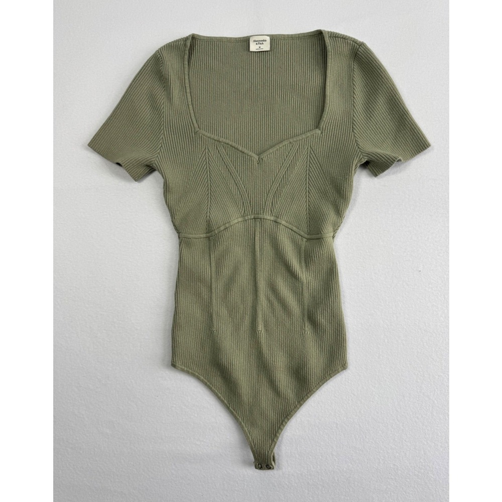 Minimalist Abercrombie & Fitch Ribbed Knit Bodysuit Women Size M Sage Green